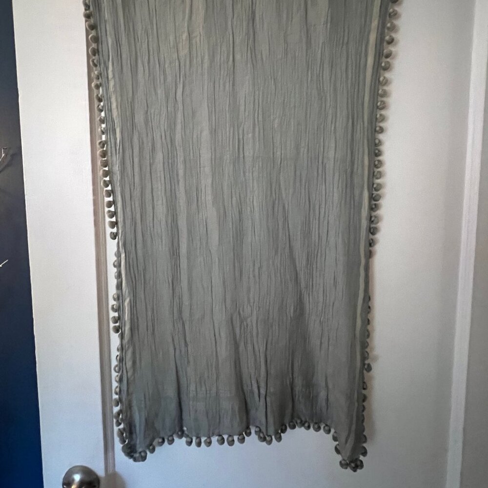 COPY - Matta Gray Blue Cotton Crinkle Scarf with Pom Pom Border